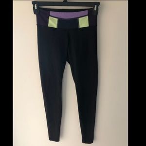 Lululemon Size 4 Leggings - Black with Purple and Green Band